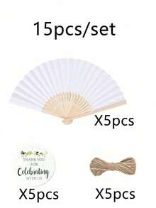 1/5/6/10/12 件折叠纸扇，派对用空白折叠手扇，DIY 工艺品 - 白色 - 查看 15