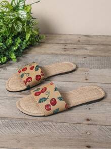 1双户外夏季时尚休闲简约卡通水果装饰青少年一脚蹬平底凉鞋