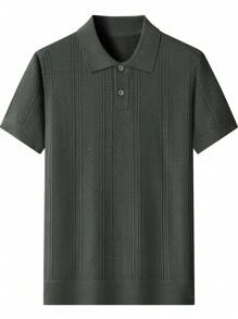 Men's Casual Knitted Polo Breathable Green Knitwear In A Regular Fit With Short Sleeves And A Classic Polo Neckline