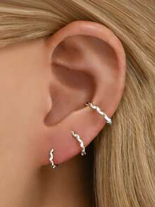 1pc 925 Sterling Silver Twist Hoop Earrings, Hypoallergenic Gold Cartilage Hoop, For Women And Men Daily Wear(Sold As 1piece, Not 1 Pair)