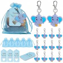 60 piezas/20 sets Llaveros de elefante para baby shower, incluye 20 llaveros de elefante, 20 etiquetas de agradecimiento, 20 bolsas de regalo, adecuado para baby shower con tema de elefante, cumpleaños de niño/niña, Navidad, graduación, inauguración de casa, San Valentín, aniversario, despedida de soltera - Celeste - Ver 1