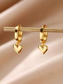 1 Đôi bông tai hình trái tim nhỏ nhắn, kiểu dáng thả lơi, dành cho nữ và bé gái, bông tai vòng ôm sát tai, phụ kiện trang sức thời trang, quà tặng cho phái nữ. - yêu - Xem 3