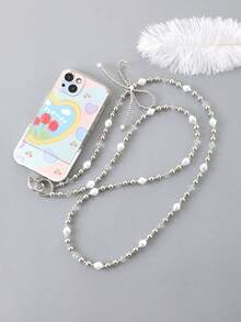 珍珠串珠蝴蝶结手机挂绳，带透明卡夹，适合送给母亲、家人、朋友、生日、节日的礼物，手机挂饰，手机链 - 彩色 - 查看 6