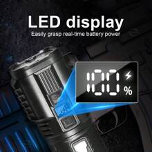Lanterna Branca de LED Multi com Alta Luminosidade, Lanterna LED de Alto Desempenho, Holofote Recarregável Zoom Multifuncional com Exibição Digital, com Luz Lateral de Alta Intensidade para Trabalho, Adequada para Patrulha, Passeio com Cachorro, Escalada de Montanha, Acessórios para Camping