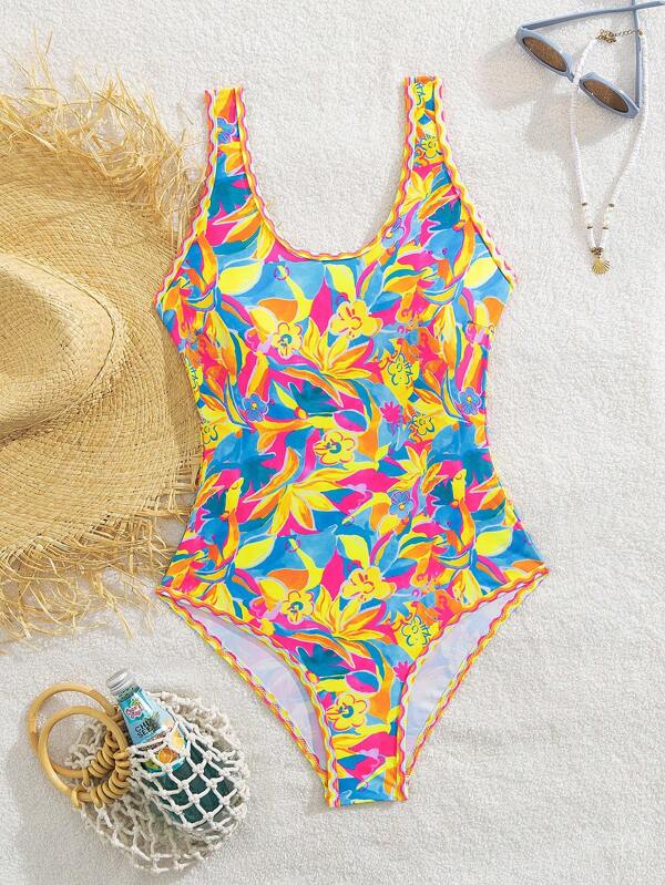 Sexy One-Piece Swimwear For Confident Figure, Fashionable European-American Style Floral Print Bikini, Beach Swimsuit