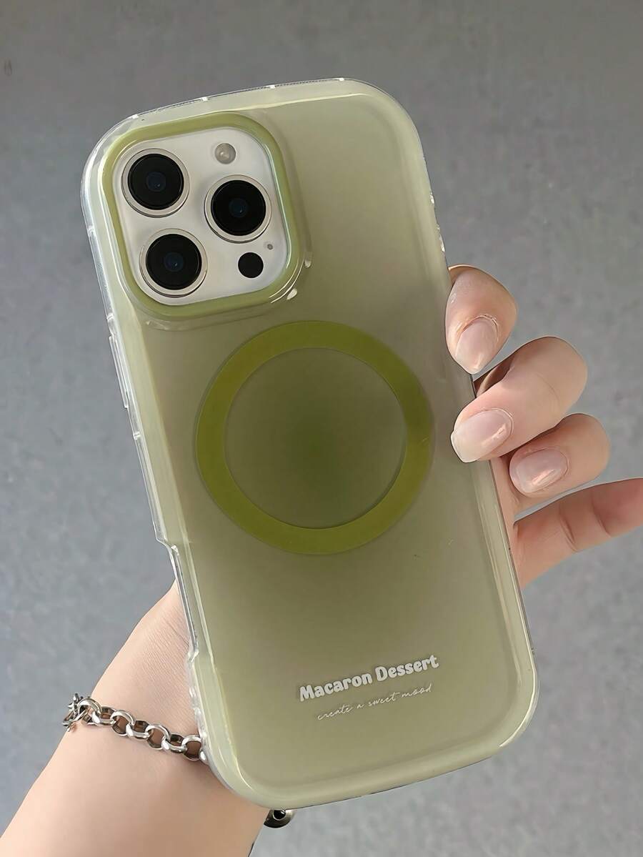 Cute Macaron Halo Dyeing Soft Phone Case Compatible With IPhone 16 15 14 13 12 Pro Max 16 ProMax Cases Candy Color Magnetic Wireless Charging Shockproof Back Cover - 抹茶綠 - 查看 1