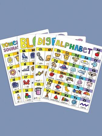 Children's Alphabet Learning Chart - Vibrant Animal And Fruit Illustrations, Vowel Educational Kindergarten Decor, Frameless Wall Art, Suitable For Classroom Or Home, Engaging Visual Effect