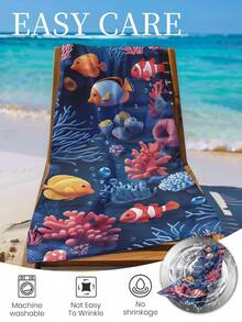 1 件印花沙滩巾，海洋生物图案游泳巾，浴巾，时尚风格沙滩巾，超强吸水浴巾，适用于浴室、游泳、健身、瑜伽，柔软舒适的超细纤维毛巾，轻便便携