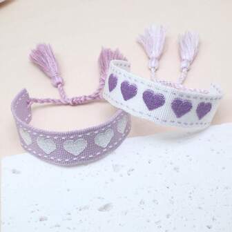 1 pezzo Braccialetto fatto a mano a forma di cuore e amicizia, stile vintage con nappine, elegante francese, stile boho casual, adatto per amici, famiglia, regali per le vacanze, feste, viaggi, matrimoni