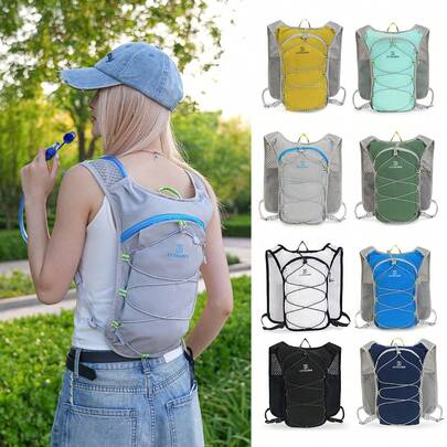 1pc Lightweight Unisex Nylon Marathon Backpack, Multi-Pockets Hiking Backpack, Cycling Water Bag Pack (Water Bag Not Included)