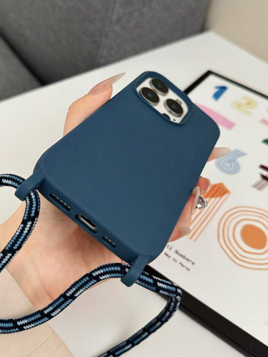 钥匙扣、挂绳 Ins 新款纯色TPU手机壳时尚挂绳可斜挎，兼容苹果