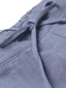 Lanwont Women's Linen Trousers Summer Casual High Waist Drawstring White Beach Pants - 霧霾藍 - 查看 4