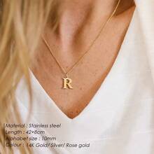 Initial Letter Necklace Stainless Steel Gold + Velvet Bag Cute Pendant Delicate Gift - U - Xem 2