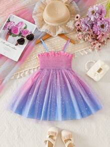 Toddlers/ Little Kids Tie Dye Mesh Sequin Strap Dress, Spring/Summer