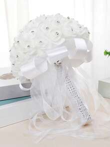 1件白色水晶丝带手工人造丝婚礼花束 - 彩色 - 查看 4