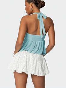 Women Sleeveless Halter Tops Summer Split Hem Tie Up Backless Sequin Embroidery Tank Tops - Màu xanh lam - Xem 2