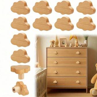 8/4/1pc Wooden Cabinet Knobs, Cloud Shape Drawer Pulls Boho Drawer Knobs Woodland Animals Wooden Knob For Crafts Handles For Furniture Cupboard Closet Door