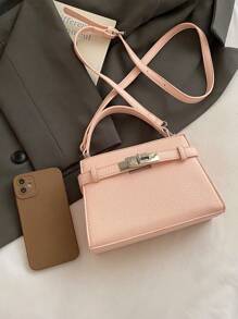 New Summer Lychee Pattern Ladies Handbag, Fashionable Shoulder Strap Decoration Adjustable Shoulder Strap Messenger Bag, Minimalist Solid Color High-End Hardware Decoration One-Shoulder Commuter Bag