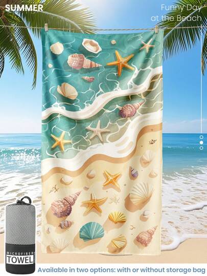 1pc Printed Beach Towel, Marine Organism Pattern Swim Towel, Bath Towel, Fashion Style Beach Towel, Super Absorbent Bath Towel For Bathroom, Swimming, Fitness, Yoga