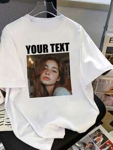 定制个性化礼品，定制女士T恤，添加您的文字和照片，您可以选择喜欢的文字颜色和字体，设计您专属的个性化印花T恤作为送给女朋友的礼物，情侣约会T恤等等。舒适休闲，女士上衣，定制印花上衣，定制女士短袖T恤 - 白色 - 查看 2