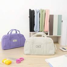 Sooez Large Pencil Pouch, Big Pencil Bag With 5 Compartments, Pen Bag Wide Opening, Soft Corduroy Pencil Pouch Organizer With Zipper, Cute Aesthetic School Supplies Teen Girls-Purple