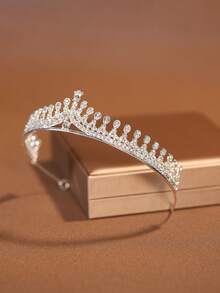 1件经典合金婚礼皇冠头饰，女士适用，适合婚礼、生日派对装饰（不含摄影道具盒）情人节配饰 - 彩色 - 查看 7