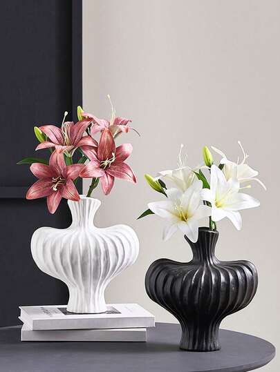 1pc Minimalist Plastic Ceramic-Like Vase Decor, High-End Living Room Floral Arrangement, Wabi-Sabi Style Desktop Hydroponic Fresh Flower Container, Great For Living Room, Dining Table Or Yard, Home Decoration Room Decor Flower Vase Glass Vase