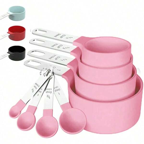 Conjunto de 8 tazas y cucharas de medición, tazas y cucharas apilables, tazas de medición anidadas con mango de acero inoxidable, utensilios de cocina para cocinar y hornear