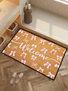 1 Stück Schleifen-Kirsch-Muster Willkommens-Fußmatte, einfacher Stil Innen- und Außen rutschfeste Matte, maschinenwaschbar aus Polyesterfaser, geeignet für Küche, Esszimmer, Flur, Bad, Schlafzimmer, Außenbereich, Eingangsbereich, Heim- und Raumdekoration, für alle Jahreszeiten - Pink - Übersicht 1