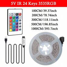 Striscia luminosa a LED RGB per retroilluminazione TV da 100 a 1000 cm, alimentata tramite USB, con telecomando a 24 tasti - Cambia colore, dimmerabile e retroilluminata, adatta per camera da letto, TV, cucina, bar, sala giochi, decorazione per feste