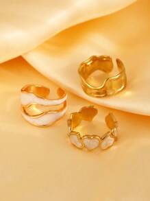 The Three Pieces Set Of Fashionable Stainless Steel Asymmetrical Oil Ring Is Designed With A Sense Of Individuality And Is Suitable For Women To Wear On A Daily Basis