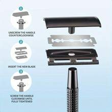 优质哑光黑色双刃剃须刀，男女皆宜，耐用金属手柄，可重复使用且便携，非常适合旅行，男士剃须必备品|便携式剃须刀|镀铂金刀片