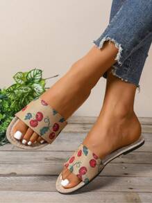 1双户外夏季时尚休闲简约卡通水果装饰青少年一脚蹬平底凉鞋