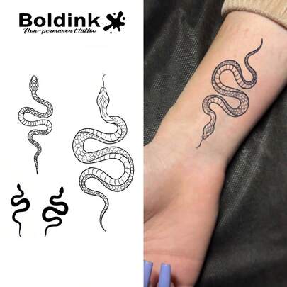  Boldink Temporary Tattoo - Vivid Snake Tattoo, Long-Lasting, Waterproof Tattoo Sticker, Lasts 1-2 Weeks, Natural Matte Finish, Suitable For Arm And Leg Tattoos, Easy Application, Herbal Temporary Tattoo