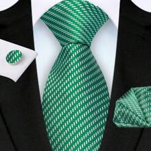 3-Piece Set: 8cm Necktie, Pocket Square & Cufflinks, Plaid Striped Geometric Pattern, High-Quality Classic & Fashion Business/Casual Necktie Set, Men's Wedding/Holiday/Party Gift