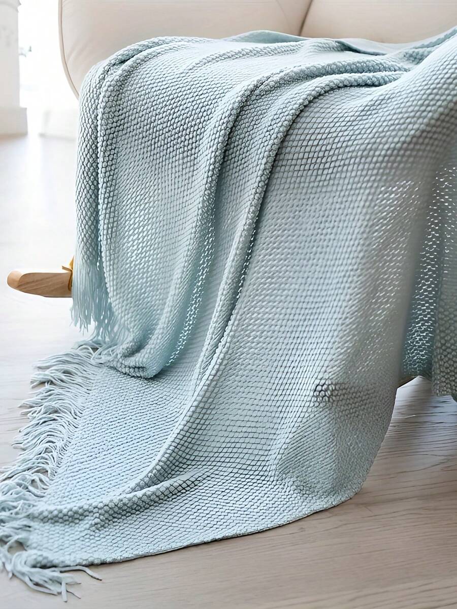 1pc Comfortable Acrylic Knitted Throw Blanket With Tassels, Modern Style, Suitable For All Seasons, Versatile Shawl/Bedspread/Nap Blanket/Car Blanket/Air Conditioning Blanket, Applicable For Various Occasions - Multicolor - View 1