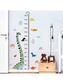 Dinosaur Growth Chart Wall Decal - Kids Room Height Measurement Stickers With Cartoon Long Neck Dinosaur Design, Removable Nursery Wall Art - Multicolor - View 1