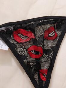 قميص نوم من الدانتيل بلون شفاه أحمر متعدد الألوان للنساء - الأسود - مشاهدة 6