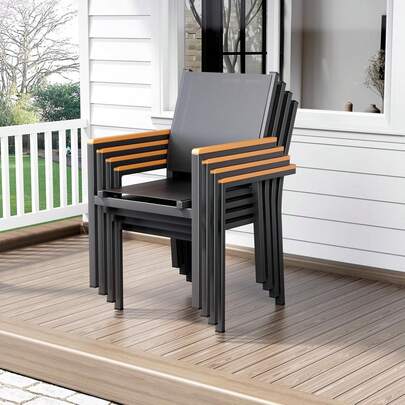 Gartenstuhl Set,Stapelbarer Esszimmerstuhl Textilene,Balkonstühle,für Terrasse,Balkon,Terrasse,Pool,Restaurants,Wetterfest,Aluminium,WPC Handlauf