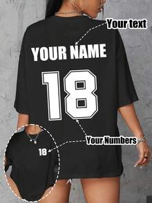 Camisetas oversize personalizadas para mujeres, con tu número, logotipo, nombre/texto/número de la suerte en el frente y la espalda, para familia, amigos, Día de la Madre, festivales, gala urbana
