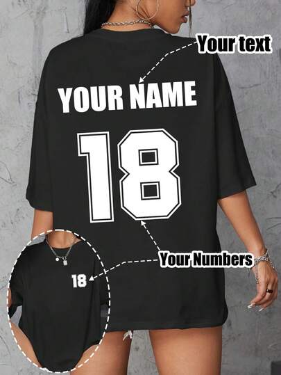 Customized Plus Size Women's T-Shirt, Front And Back Can Print Your Number, Name/Text/Lucky Number, Suitable As Gift For Family, Friends, And Girls Who Like Pink Color, Such As Mother's Day, Festivals, Urban Events