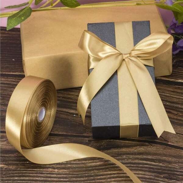 1 Roll 22m/72ft Champagne Gold Wedding Decoration Ribbon, Multi-Functional Ribbon, Silk Ribbon For DIY Crafts, Suitable For Gift Box Packaging, Invitations, Floral Design, Festival And Party Decorations, Baking Packaging, Bouquet Ribbons,Suitable For Many Occasions, Birthdays Party Decorations, Mother's Day, Valentine's Day, Weddings Scene Layout