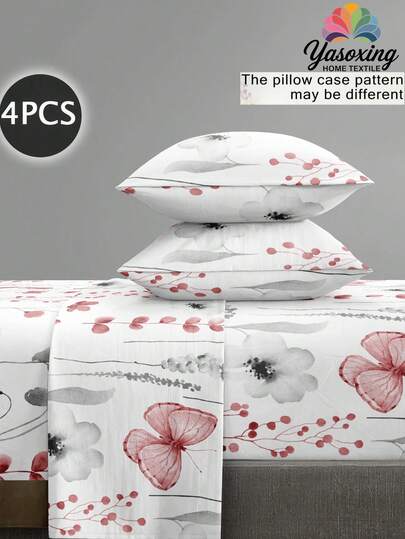 4 件套白色花园花朵蝴蝶图案床单套件易护理超细纤维柔软床上用品套装花卉床笠套件（1 件床单+1 件床笠+2 件枕套）床笠套件特大号双人床全尺寸床单深口袋最大 11.8 英寸枕套，柔软透气防皱，更适合睡眠，豪华酒店风格，送给妈妈爸爸朋友宿舍床上用品返校床上用品的礼物