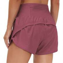 Womens High Waisted Running Shorts Quick Dry Athletic Workout Shorts With Mesh Liner Zipper Pockets - Rose Red - View 1
