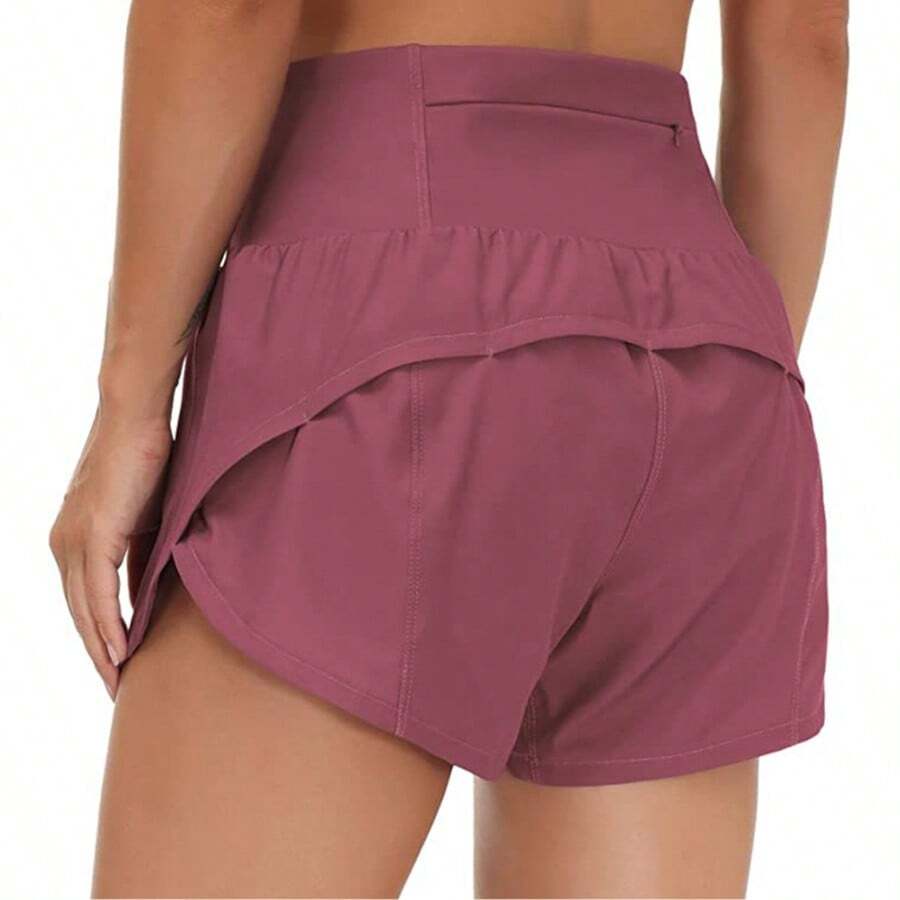Womens High Waisted Running Shorts Quick Dry Athletic Workout Shorts With Mesh Liner Zipper Pockets - Rose Red - View 1