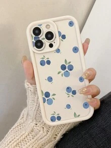 1pc Blueberry Pattern Camera Protection Thick Shock-Proof Milky White Phone Case Compatible With IPhone 11 Pro Max/12 Pro Max/13 Pro Max/14 Pro Max/15 Pro Max/16 Plus/16 Pro Max, 16E, Galaxy A55/A15/S24 Ultra, Redmi, OPPO/Realme, VIVO, Infinix, Honor, MOTO, One Plus Waterproof Anti-Fall Scratch Resistant - White - View 5