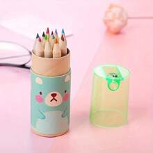 12 Colors Mechanical Pencil Set With Built-In Sharpener, Cute Panda Themed Colored Pencils With Wooden Stand And Sharpener - Great For Students, Artists, And Party Decorations, Party Supplies | Back To School, School Opening Gifts, Fun Design | Wooden Stand, Pencil Organizer, Birthday Gift - Christmas Gift - Easter Gift - Valentine's Day Gift - Perfect Gift