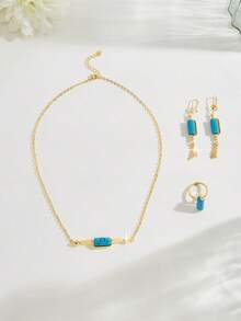 Mgyi 金色铜时尚高端奢华复古女士珠宝套装，18K 镀金优雅奢华方形设计项链、耳环、戒指，适合尼日利亚、迪拜、中东、沙特阿拉伯新娘婚礼、日常佩戴、结婚周年纪念礼物、万圣节送给朋友的礼物