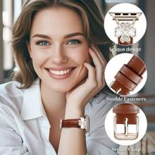 Leather Band Compatible With Apple Watch 38mm 40mm 41mm 42mm 44mm 45mm 46mm 49mm Women – Ultra-Thin Exquisite Sweatproof Comfortable – Simple Elegant Fashionable – Four-Leaf Clover Diamond Design – Compatible With Apple Watch Series 10 9 Ultra SE 8 7 6 5 4 3 2 1 – Replacement Band Accessories