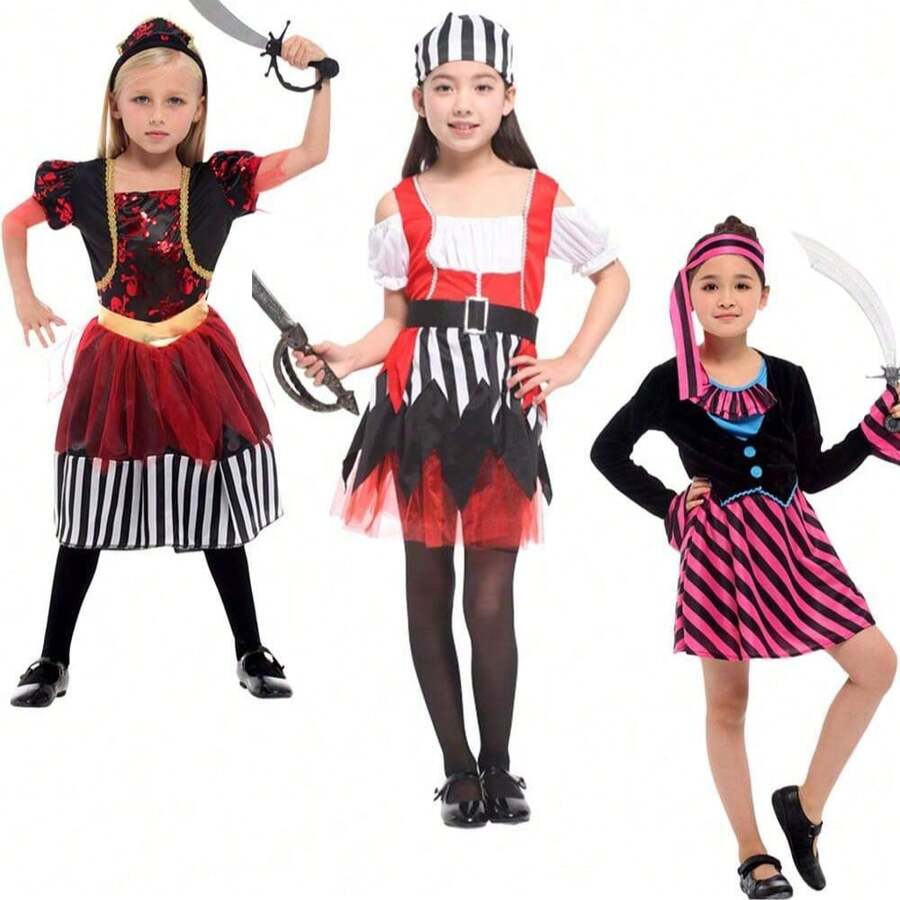 Caribbean Pirate Girl Suit,Pirate Themed Event Costumes, Girl Pirate Role-Playing Set,Suitable For Carnival Party - Multicolor - View 1